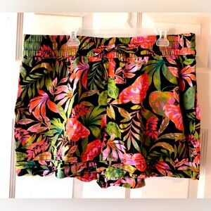Terra & Sky Orange Pink Green Black Tropical Vine Floral Shorts Size 1X 16W 18W